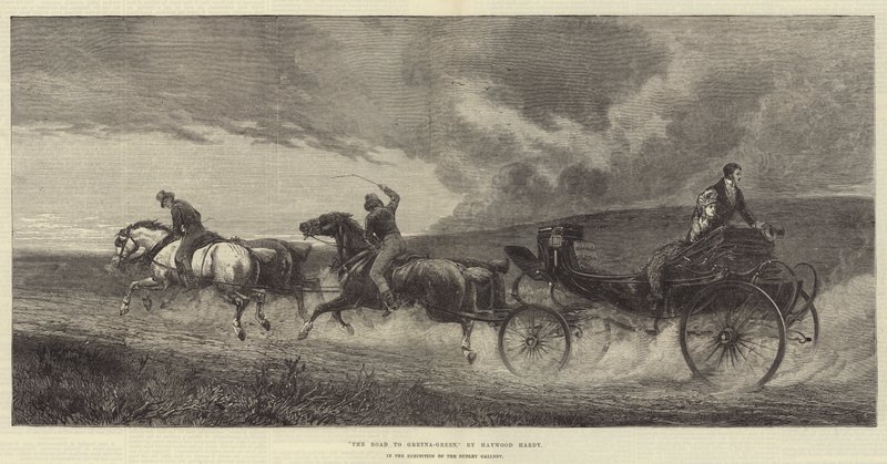 The Road to Gretna-Green, i utstillingen til Dudley Gallery av Heywood Hardy