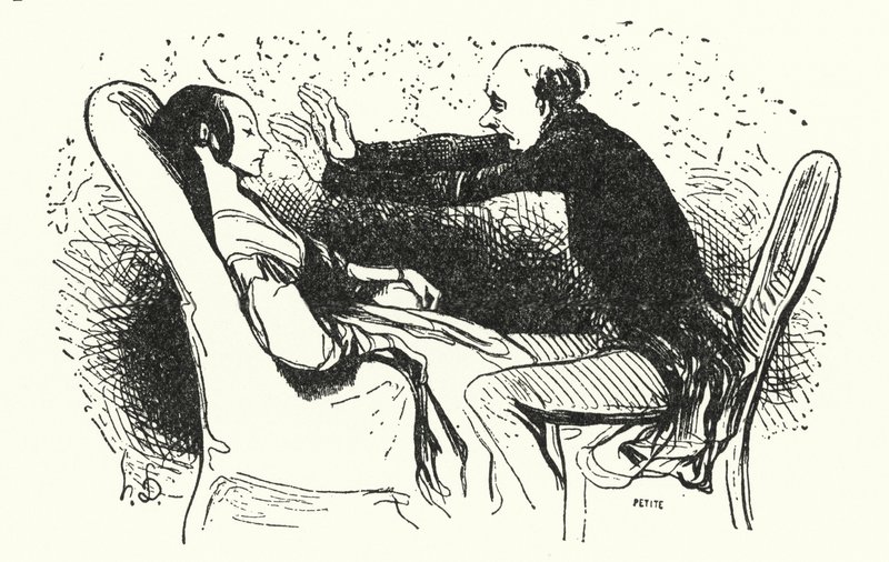 Hypnotisøren (litho) av Honore (after) Daumier