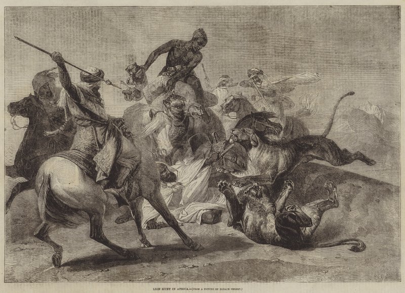 Løvejakt i Afrika av Emile Jean Horace Vernet