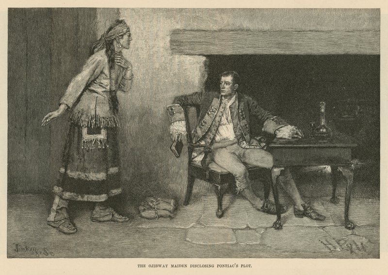 Ojibway-jomfruen avslører Pontiacs komplott av Howard Pyle