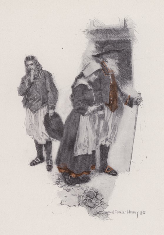 Illustrasjon for Evangeline, A Tale of Arcadie, av Henry Wadsworth Longfellow (litho) av Howard Chandler (after) Christy