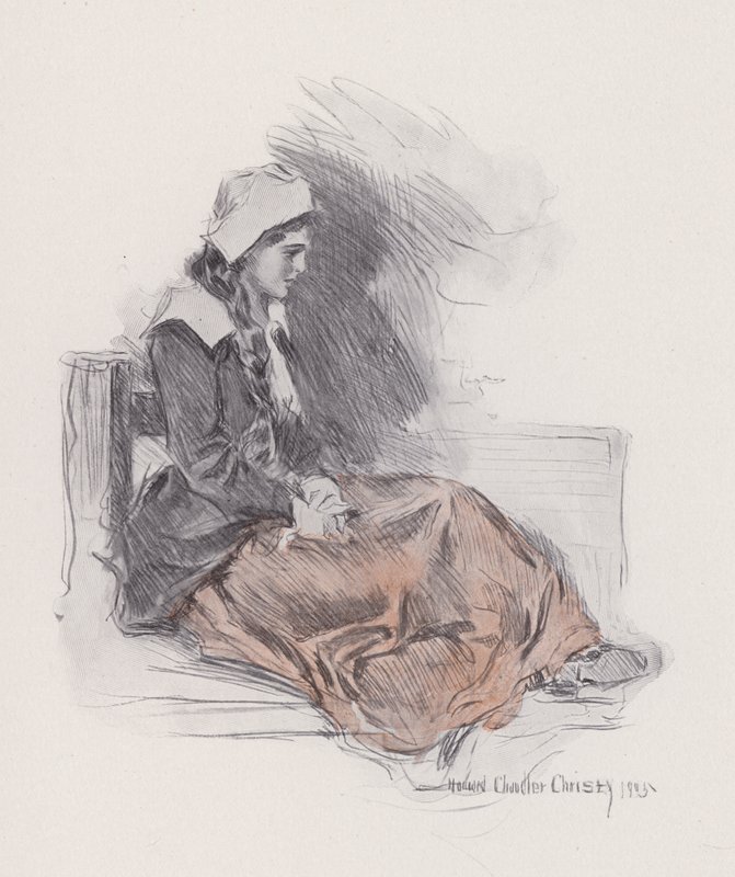 Illustrasjon for Evangeline, A Tale of Arcadie, av Henry Wadsworth Longfellow (litho) av Howard Chandler (after) Christy