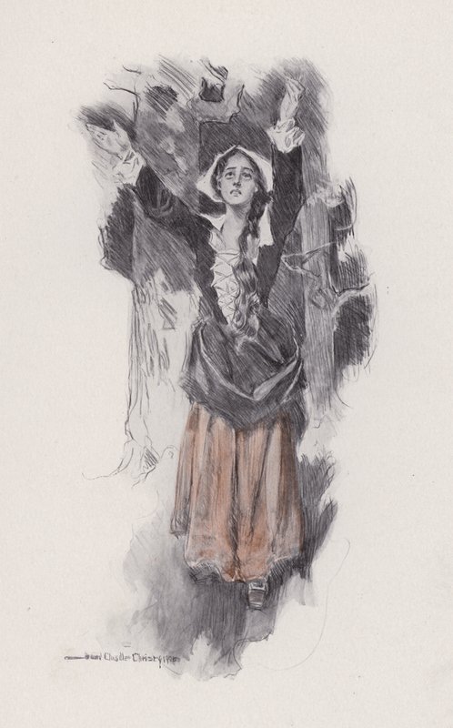 Illustrasjon for Evangeline, A Tale of Arcadie, av Henry Wadsworth Longfellow (litho) av Howard Chandler (after) Christy
