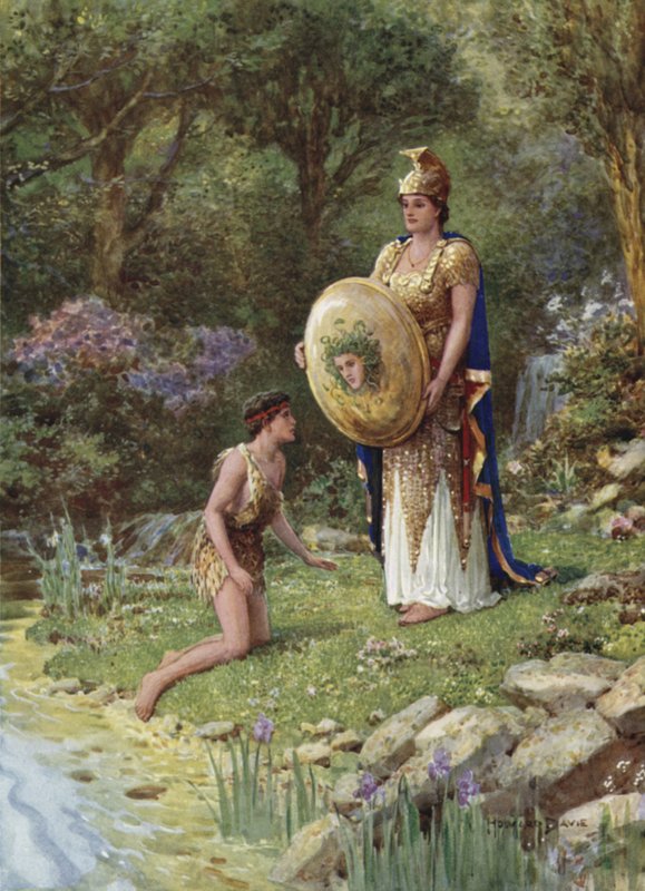 Tør du møte et slikt monster som dette? Fra How Perseus sverget et utslettløfte (farge litho) av Howard Davie