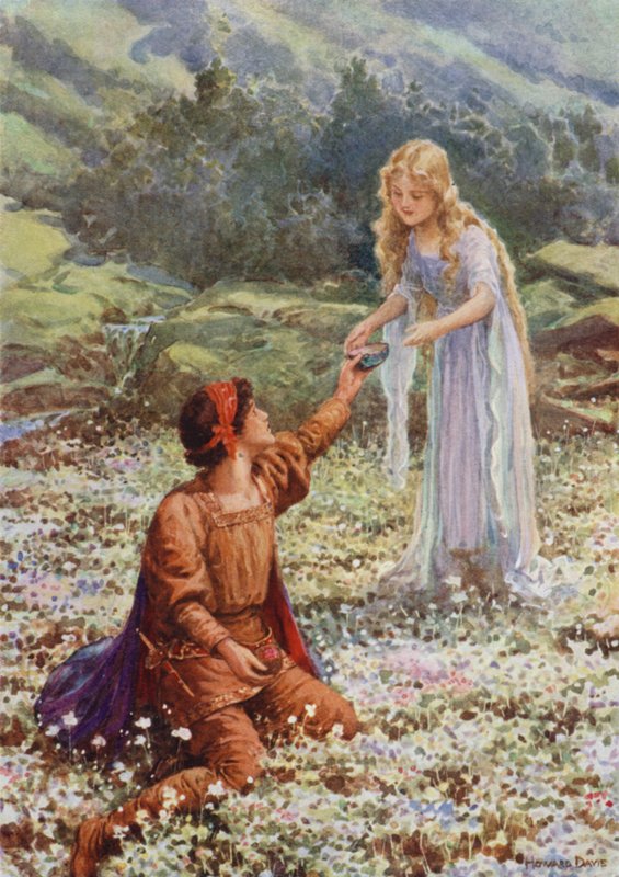 "Give me something to drink" from "The Three Pomegranates" (colour litho)   1412793   no       norwegian Successfully Translated  Original: Paulus verkondigt de leer van Christus te Rome Handelingen van de apostelen (series title) Acta Apostolorum (series  av Howard Davie