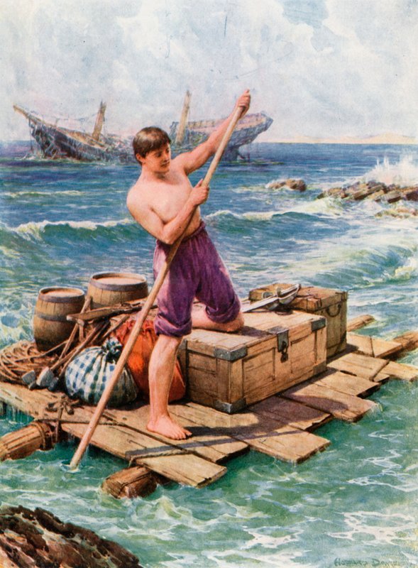 Illustrasjon for Robinson Crusoe av Howard Davie