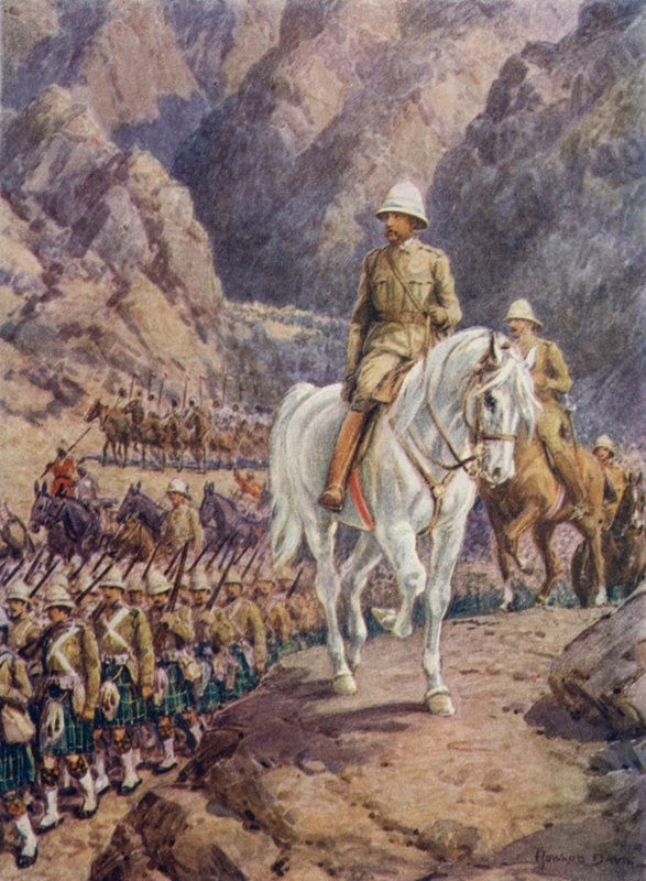Lord Roberts, på mars til Kandahar (farge litho) av Howard Davie