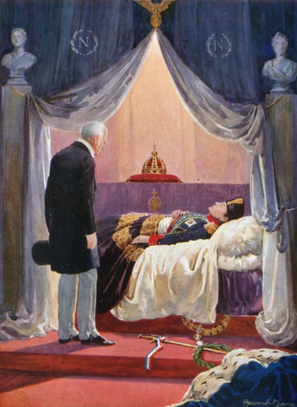 Hertugen av Wellington på besøk i Napoleons bilde (litho i farge) av Howard Davie