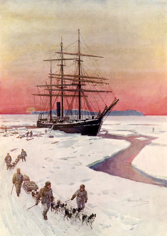Lossing av "Terra Nova" i McMurdo Sound (farge litho) av Howard Davie