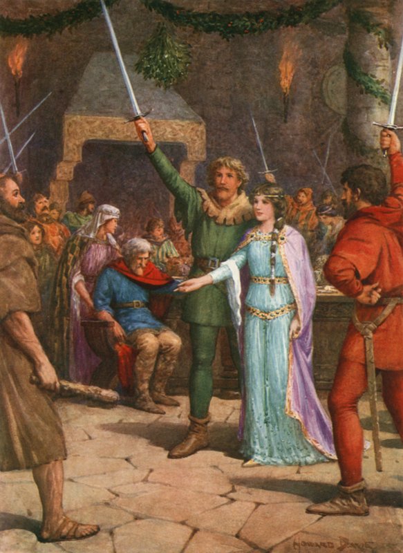 "Vi står alle ved Sir Guy!" (farge litho) av Howard Davie
