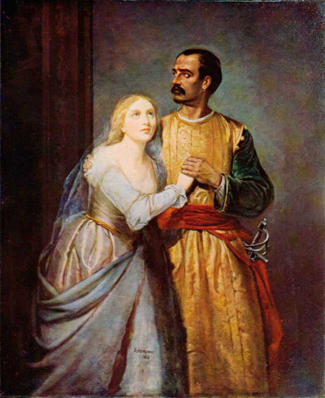 Shakespeare: Othello and Desdemona, Othello, Act I, Scene 3 (farge litho) av Hubert von (after) Herkomer