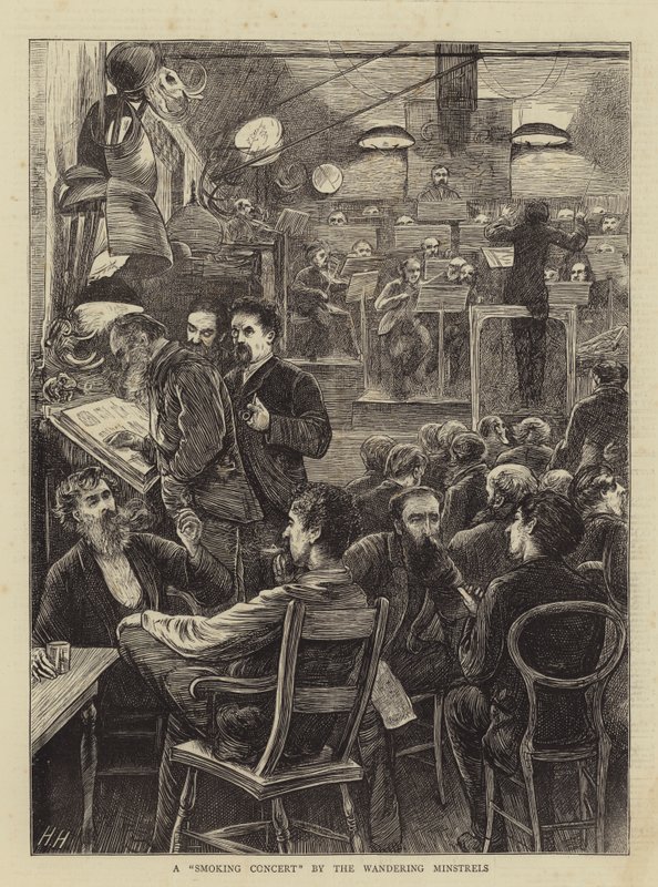 A Smoking Concert by the Wandering Minstrels av Hubert von Herkomer