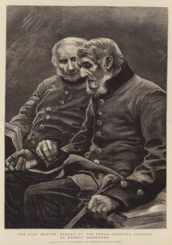 The Last Muster, søndag på Royal Hospital, Chelsea av Hubert von Herkomer