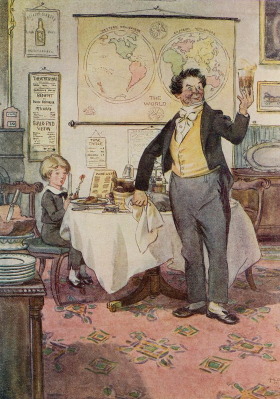 David Copperfield and the Waiter at Yarmouth (colour litho)   1326601   no       norwegian Successfully Translated  Original: The Dairy Farmers Herd (colour litho) Translat: The Dairy Farmer