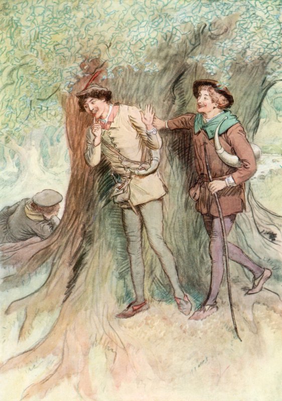 Illustrasjon for Shakespeares As You Like It (farge litho) av Hugh Thomson