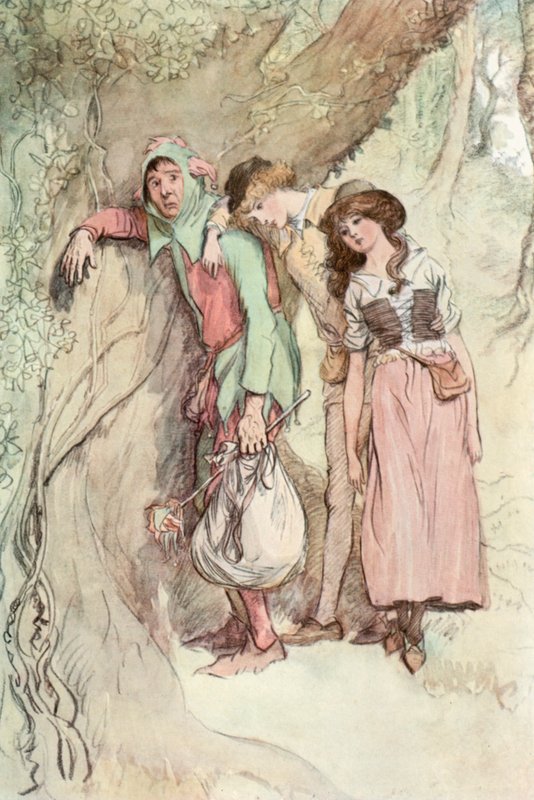 Illustrasjon for Shakespeares As You Like It (farge litho) av Hugh Thomson