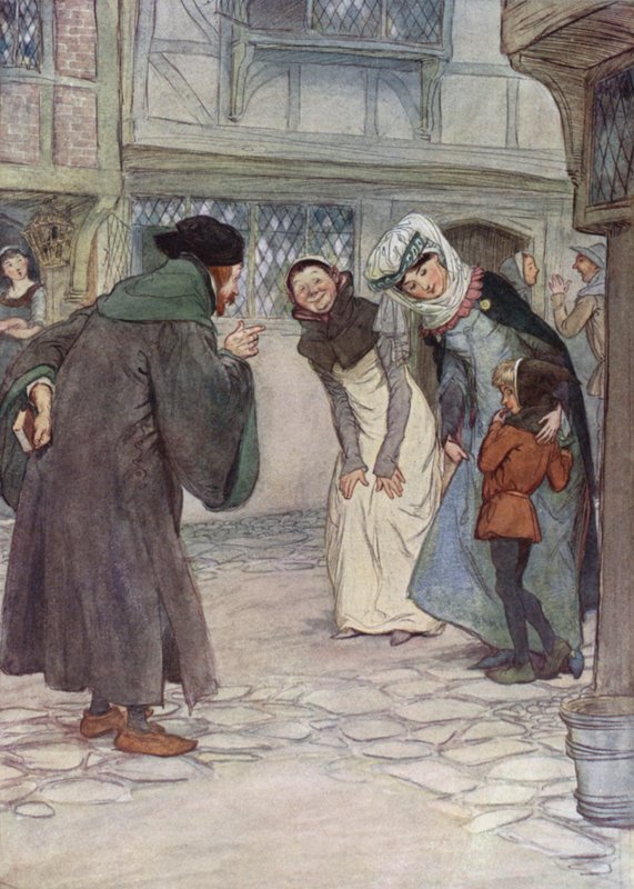 Illustrasjon for The Merry Wives of Windsor (farge litho) av Hugh Thomson