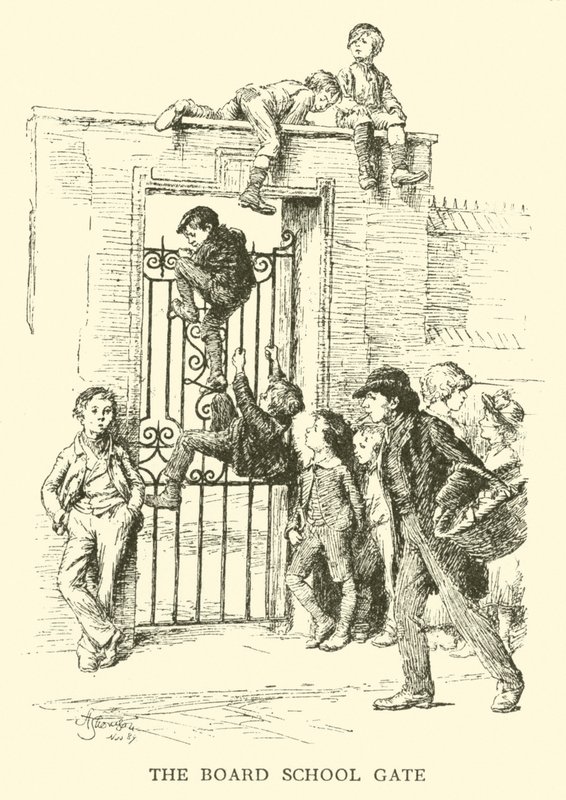 The Board School Gate (gravering) av Hugh Thomson