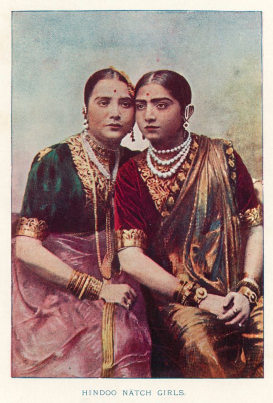 Indiske innfødte: Hindoo Natch Girls (farget bilde) av Indian photographer