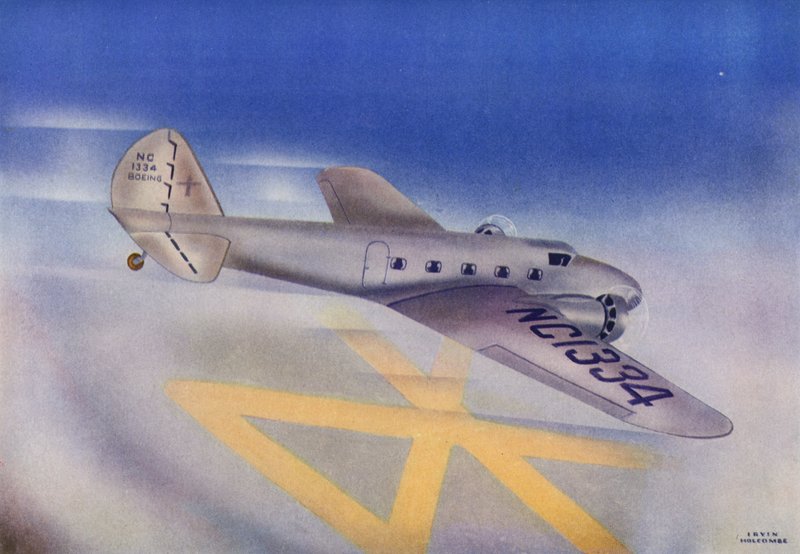 Boeing 247D (fargelitografi) av Irvin L. Holcombe
