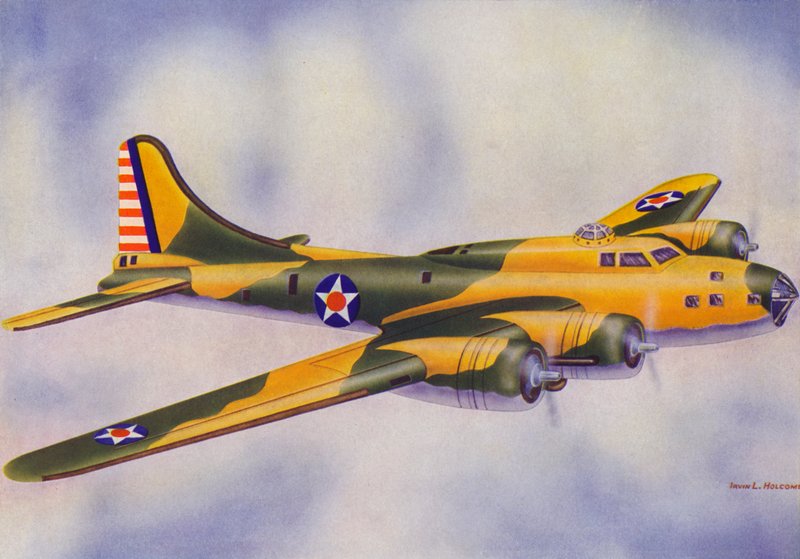 Boeing B-17E, Flying Fortress (fargelitografi) av Irvin L. Holcombe