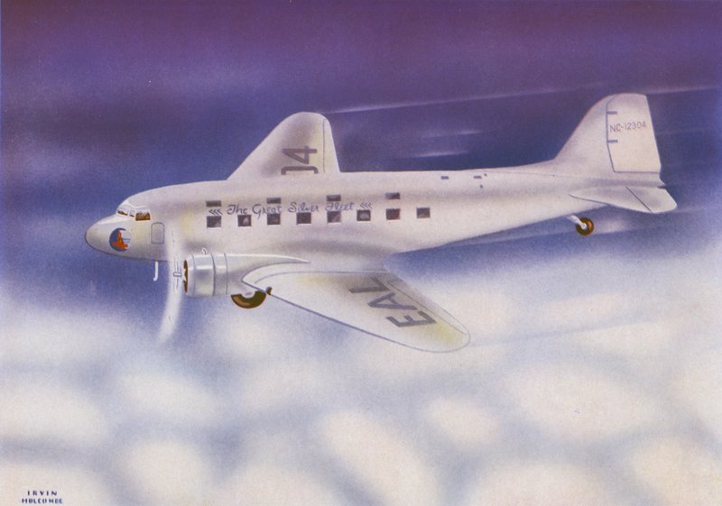 Douglas DC-3 (fargelitografi) av Irvin L. Holcombe