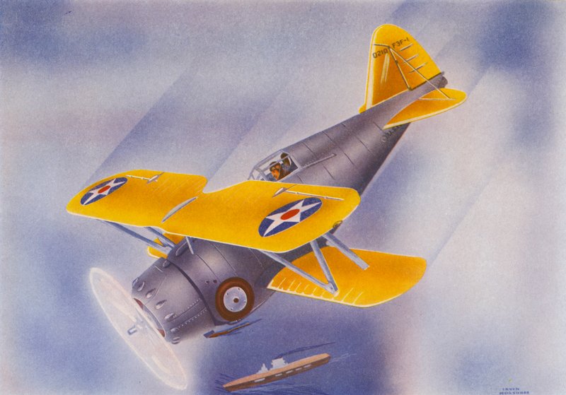 Grumman Fighter (fargelitografi) av Irvin L. Holcombe