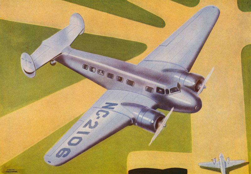 Lockheed Electra (fargelitografi) av Irvin L. Holcombe