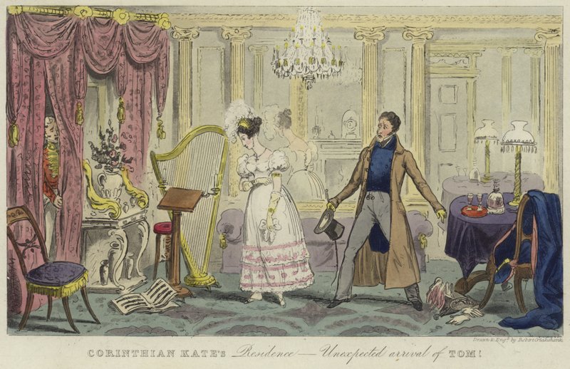Corinthian Kates bolig - uventet ankomst av Tom! av Isaac Robert Cruikshank