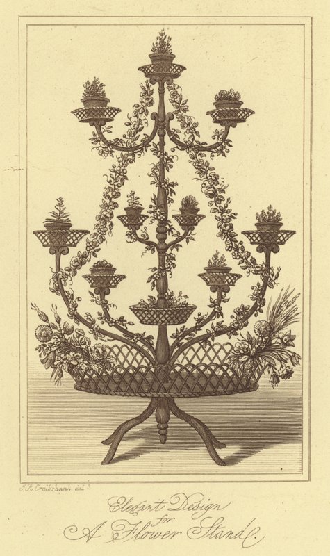 Elegant design for et blomsterstativ (gravering) av Isaac (after) Cruikshank