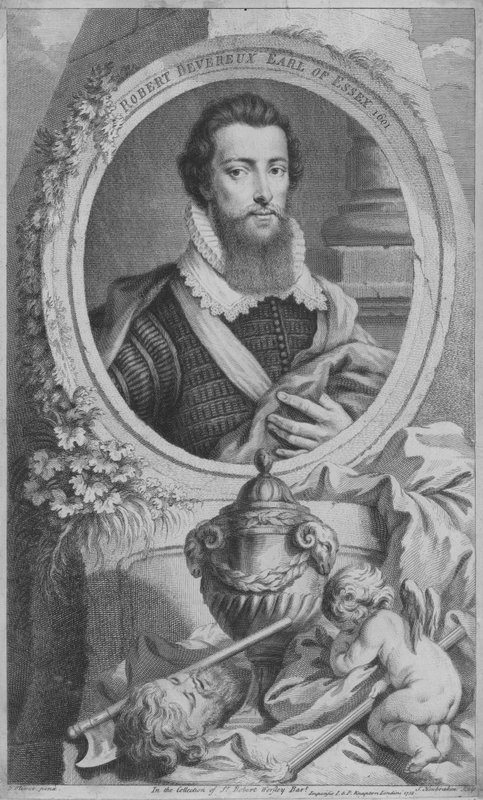 Robert Devereux, 2. jarl av Essex, engelsk soldat og favoritt til dronning Elizabeth I (gravering) av Isaac (after) Oliver