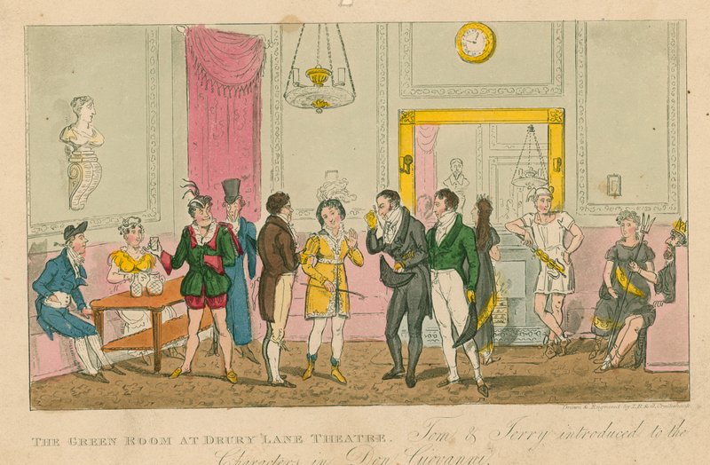 The Green Room på Drury Lane Theatre, London av Isaac, Robert and George Cruikshank