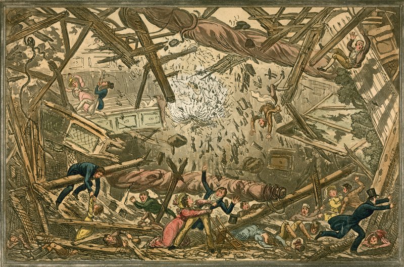 Fallet av New Brunswick Theatre, 28. februar 1828 av Isaac, Robert and George Cruikshank