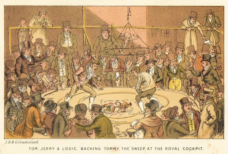 Tom, Jerry og Logic, støtter Tommy, the Sweep, i Royal Cockpit av Isaac, Robert and George Cruikshank
