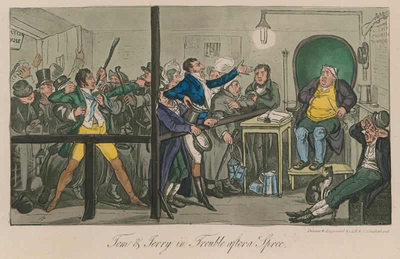 Tom og Jerry i trøbbel etter en tur av Isaac, Robert and George Cruikshank