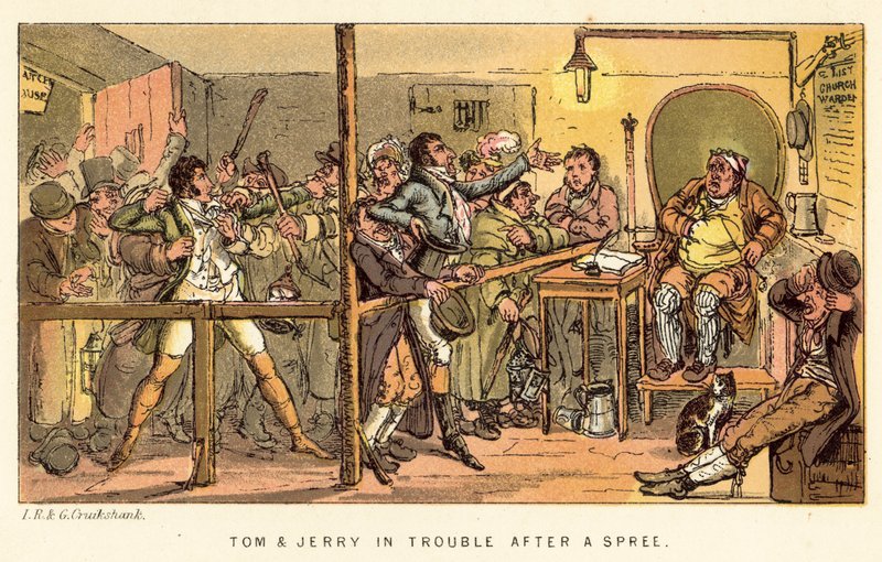 Tom og Jerry i trøbbel etter en tur av Isaac, Robert and George Cruikshank