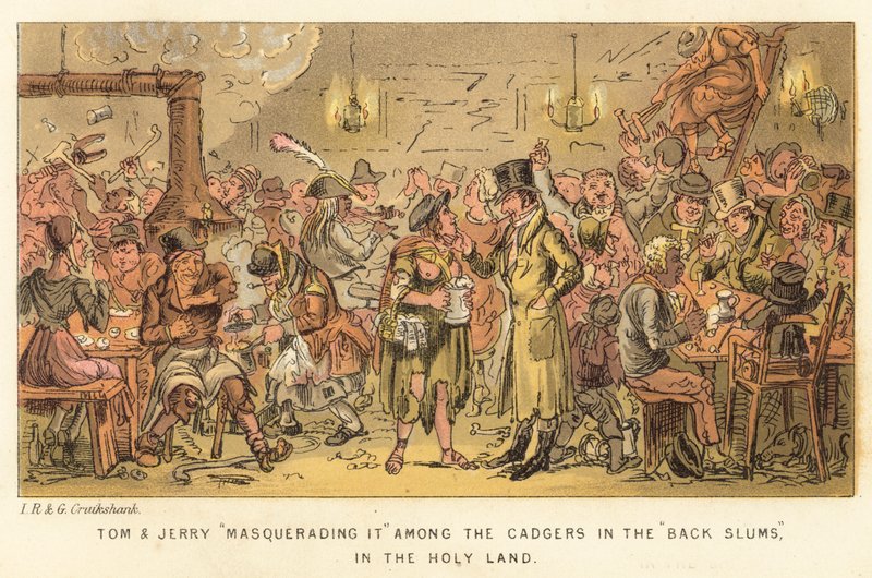Tom og Jerry maskerer det blant cadgers i Back Slums, i det hellige land av Isaac, Robert and George Cruikshank
