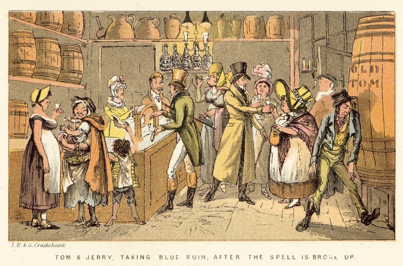 Tom og Jerry tar Blue Ruin etter at trylleformularet er brutt opp av Isaac, Robert and George Cruikshank