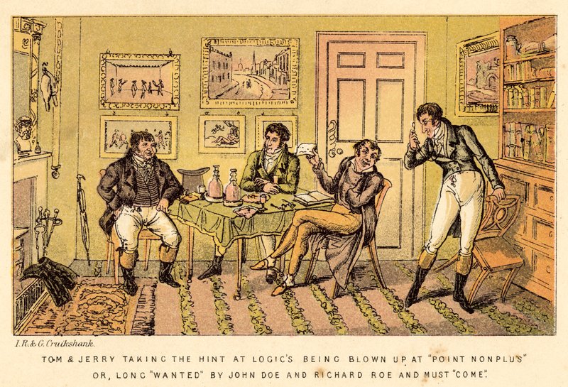 Tom og Jerry tar hintet om at Logics blir sprengt i Point Nonplus eller, lenge ønsket av John? av Isaac, Robert and George Cruikshank
