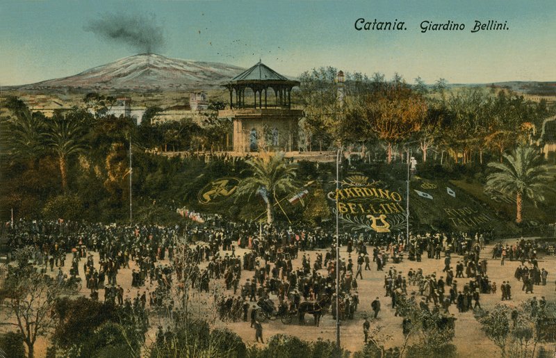 Bellini Garden, Catania, Sicilia. Postkort sendt i 1913. av Italian Photographer