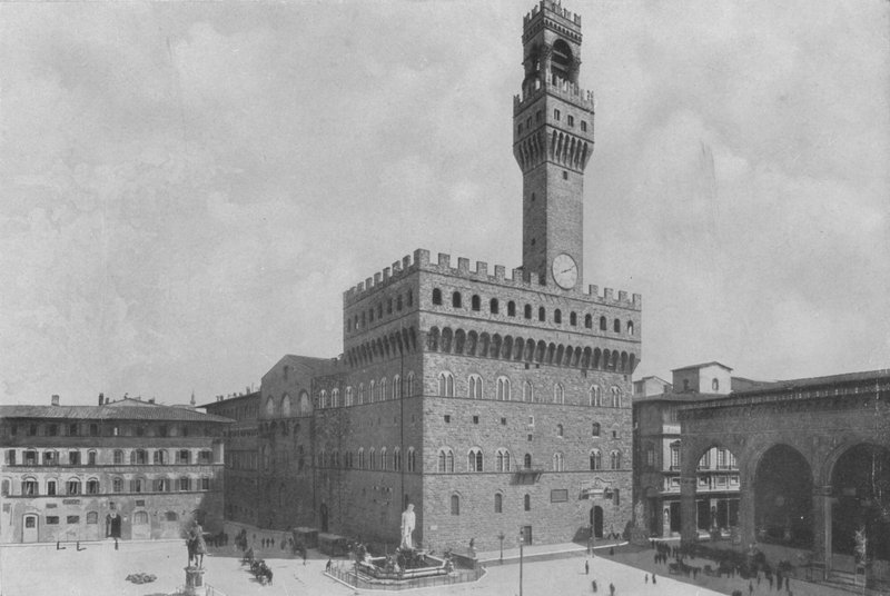 Firenze, Piazza della Signoria med Palazzo Vecchio (s/h-bilde) av Italian Photographer