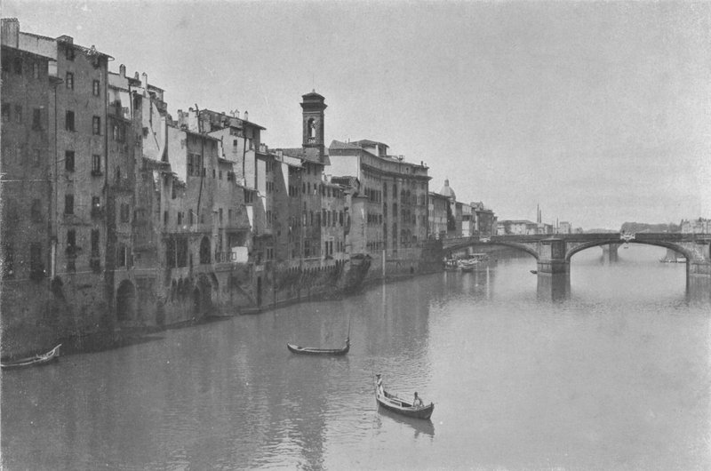 Firenze, utsikt over Arno med S Trinita-broen (s/h-bilde) av Italian Photographer