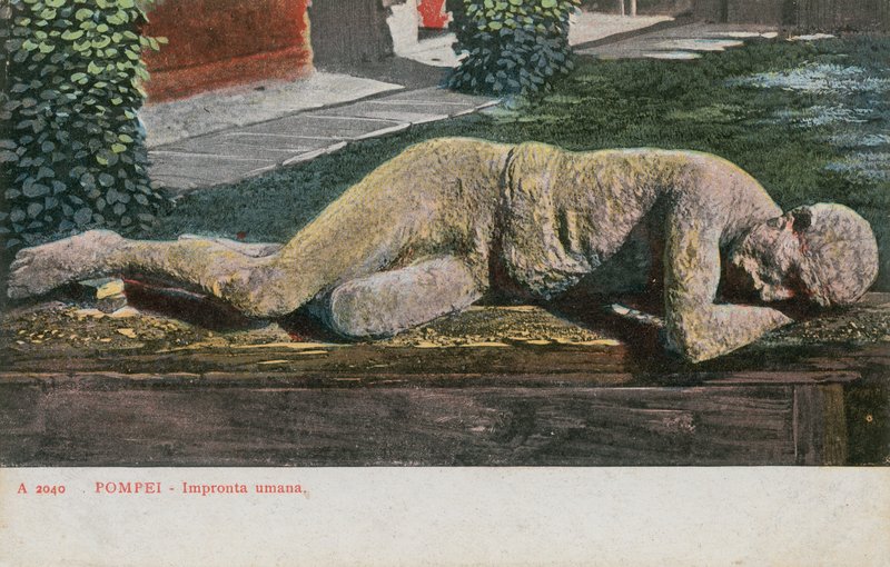 Frosset menneske i museet i Pompeii. Postkort sendt i 1913. av Italian Photographer