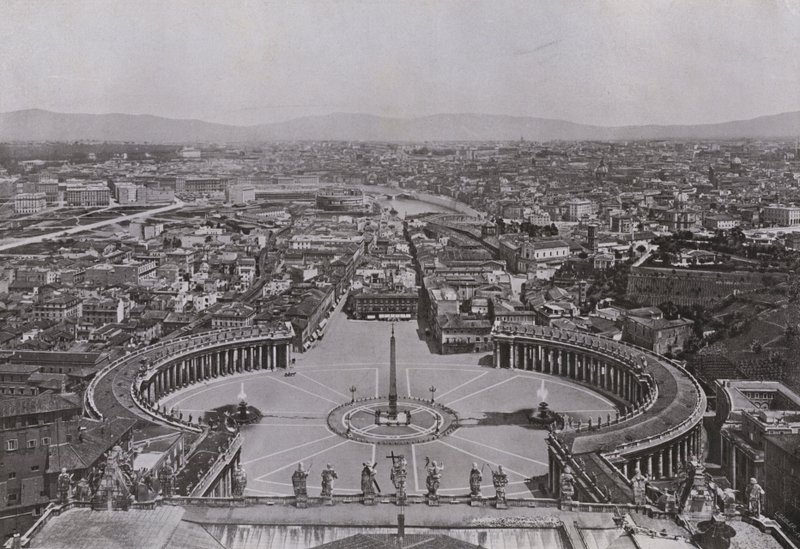 Italia: Roma, panorama tatt fra kuppelen til Peterskirken (s/hvitt-bilde) av Italian Photographer