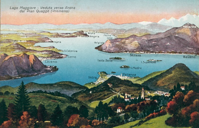 Lago Maggiore, utsikt mot Arona fra Pian Quagge, Premeno (fargefoto) av Italian Photographer