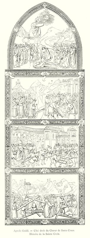 Agnolo Gaddi, høyre side av koret til Santa Croce, History of the Holy Cross (gravering) av Italian School
