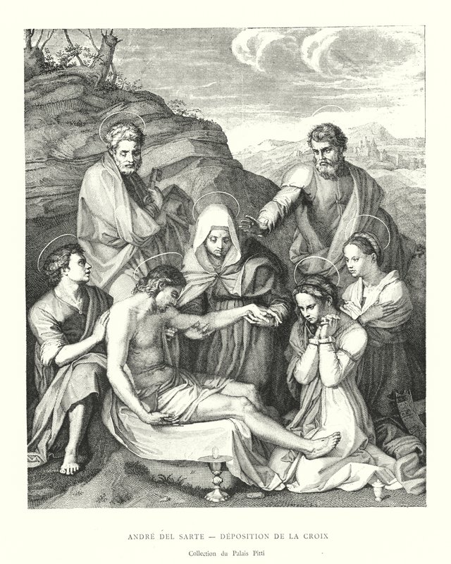 Andre del Sarte, Deponering fra korset, Pitti Palace Collection (gravering) av Italian School