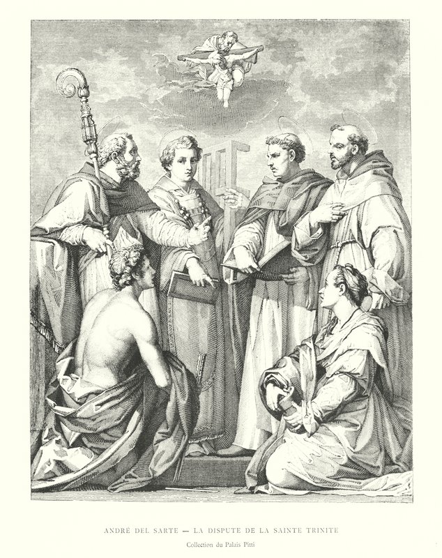 Andre del Sarte, The Dispute of the Holy Trinity, Pitti Palace Collection (gravering) av Italian School