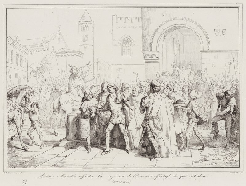 Antonio Marcello nekter herredømmet til Ravenna som tilbys ham av disse innbyggerne av Italian School