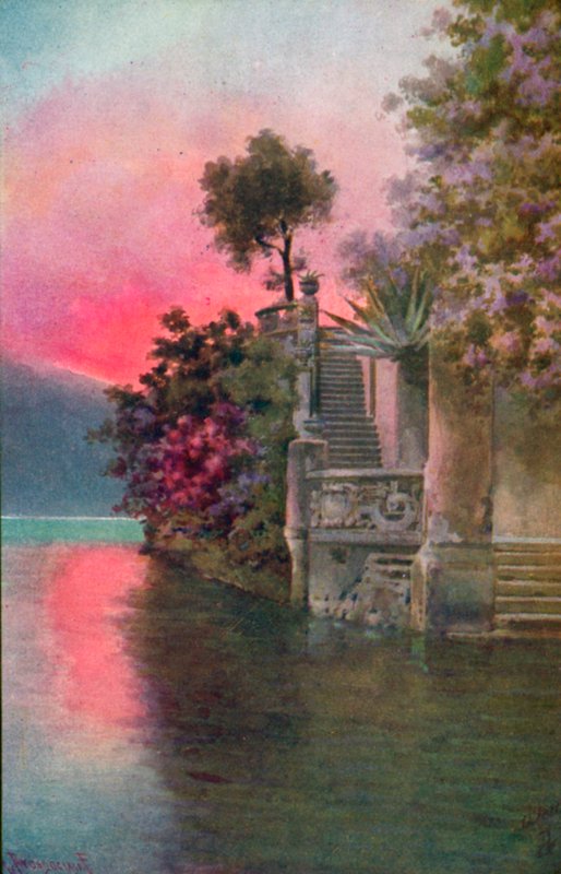 Bellagio, Comosjøen, Italia (fargelitografi) av Italian School